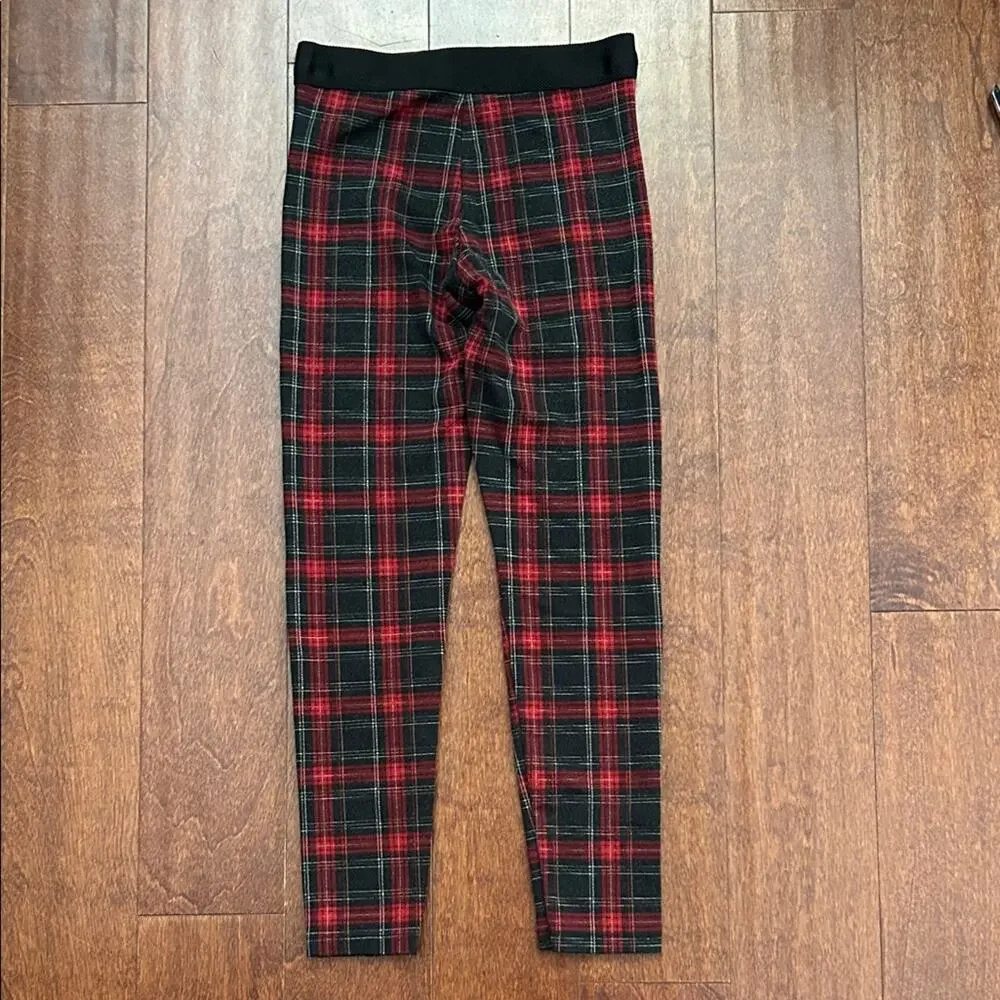 Zara Kids Red and Black Plaid Leggings, Size 11/12